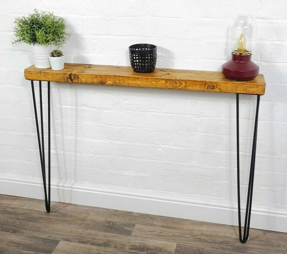 Console Table Chunky Slimline - Black Hair Pin Legs | Reclaimed | Wood Furniture - Image 1 of 4