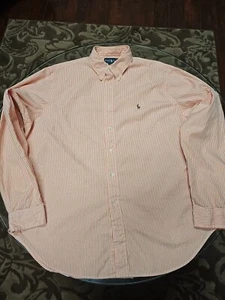Polo Ralph Lauren Shirt Men's Long Sleeve Orange Stripes Classic Fit 17 36/37 - Picture 1 of 4