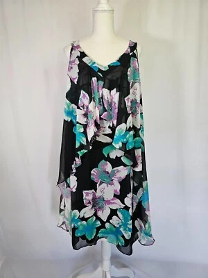 Vestido recto sin mangas SL Fashions talla 18W cuello en V floral en capas pulóver Foto 1 de 4