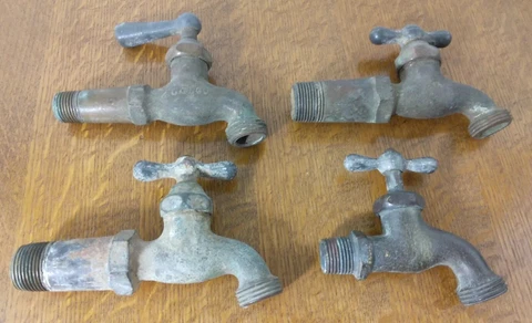 Lot Of 4 Vintage Water Faucet Spigots Brass Cover