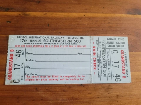1978 Bristol International Speedway Southeastern 500 Ticket Darrell Waltrip Win Cover