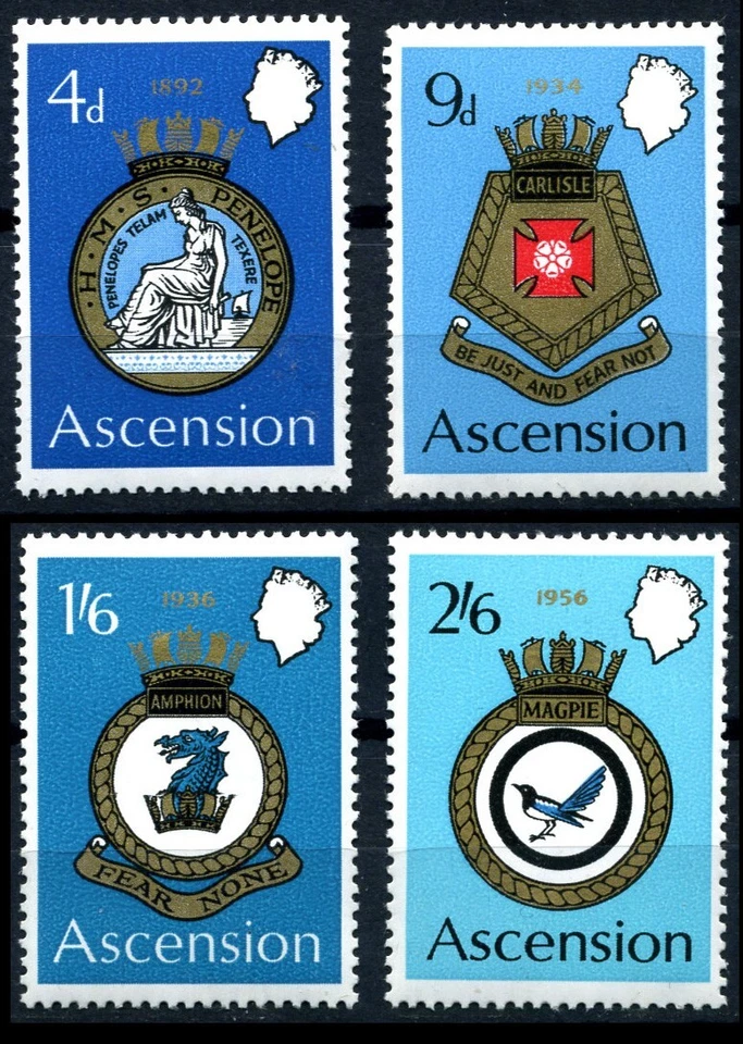 Ascension 1970 • Gb # 130-133/Sc # 134-137 • Королевский военно-морской герб • cs MNH OG VF - Изображение 1 из 1