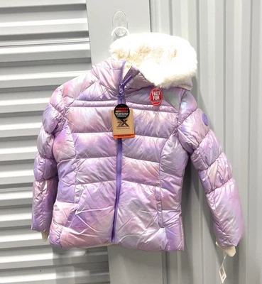 Chaqueta acolchada Zeroxposur para niña púrpura brillante imitación piel capucha talla 7/8 nueva $60 Foto 1 de 4