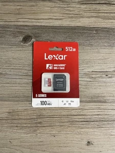 Lexar E-Series 512GB MicroSDXC UHS-I Flash Memory Card with Adapter, 100MB/s - Picture 1 of 2