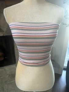 Top Tubo Acanalado American Eagle Rayas Arco Iris Rosa Festival Talla XS - Imagen 1 de 2