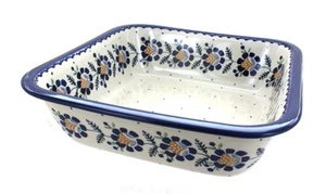 Blaue Rose polnische Keramik Sonnenblume großer quadratischer Bäcker - Bild 1 von 1