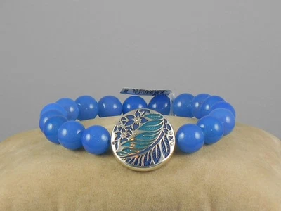 Brazalete elástico Brighton plateado TERRA TROPICA azul con cuentas hoja medallón Foto 1 de 2