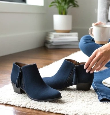 Vionic Mujer Shyanne Azul Marino Cremallera Gamuza Botines Botines Botines Zapatos 11 Foto 1 de 4