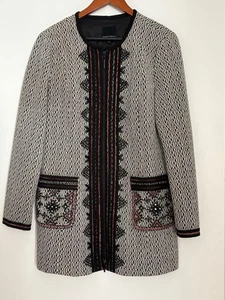 NANETTE LEPORE: TWEED COAT / JACKET WITH SEQUIN & BEAD DETAILS - Sz 12 - Picture 1 of 9