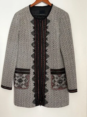 NANETTE LEPORE: TWEED COAT / JACKET WITH SEQUIN & BEAD DETAILS - Sz 12 - Image 1 of 4