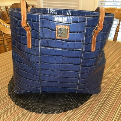 Dooney Bourke Lexington Navy Blue Croc Embossed Shoulder Handbag Tote - Image 1 of 4
