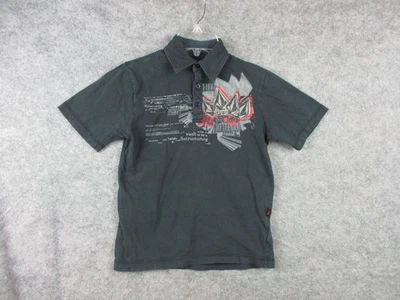 Camisa polo Volcom juvenil média preta coroa manga curta gráfica skate surf - Imagem 1 de 4