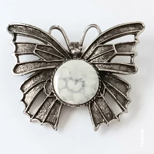 Vintage Metall Brosche Schmetterling Anhänger mit Keramik in der Mitte - Bild 1 von 3