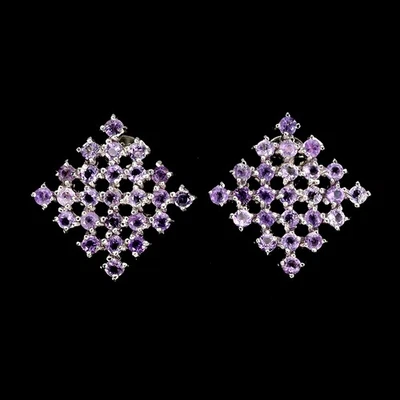 Pendientes de plata de ley 925 redondos amatista piedras preciosas naturales joyería Foto 1 de 4