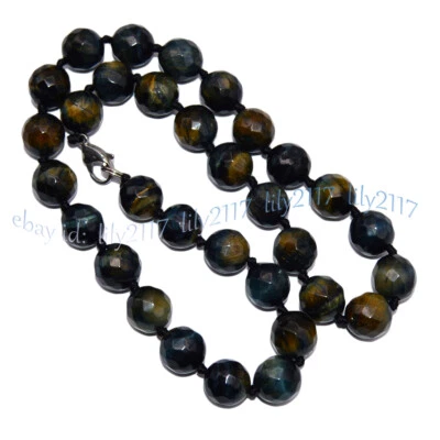 Collares de cuentas redondas facetadas de piedras preciosas azules amarillas naturales de 12 mm Foto 1 de 4