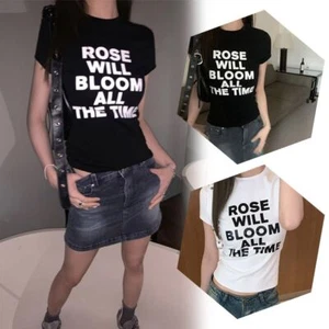 Crew Neck T-Shirt Slim Fit Crop Tops Streetwear Casual Short Sleeve Summer - Picture 1 of 14