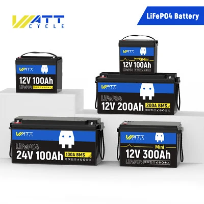 12V 100Ah 300Ah LiFePO4 Lithium Battery Golf Cart Deep Cycles RVs Off-grid Solar - Image 1 of 4