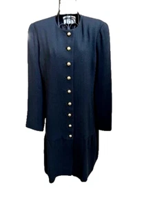 DAVID HAYES for Saks 5th Ave 100% Wool Peplum Button Front BLK Coat Dress SZ 14 - Picture 1 of 8