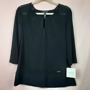 NEW Ellen Tracy Long Sleeve Top See Through Shoulders Front Key Hole Black Sz S - Picture 1 of 11