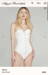 AGENT PROVOCATEUR RARE IVORY SATIN MERCY CORSET & SUSPENDERS SIZE 5 XLARGE UK 14 - Picture 1 of 18