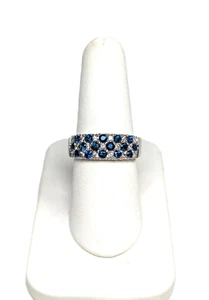 Anillo de diamantes y zafiros de oro blanco de 14K, talla 7 - Imagen 1 de 7