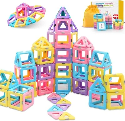 44PCS Magnetic Tiles Toys, Macaron Castle Magnetic Building Blocks for Kids 3+ - Image 1 of 4