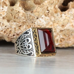 Ruby Stone Ring Handmade 925 Sterling Silver jewelry Gift For Him Men's Ring 101 - Picture 1 of 7