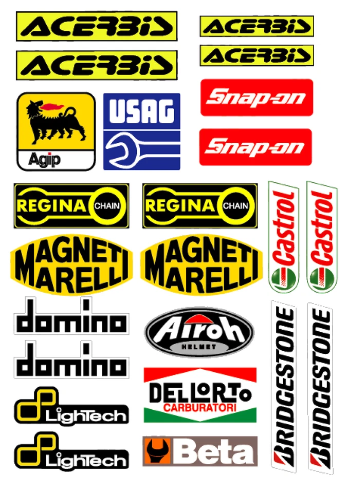Kit 22 Adesivi Moto Universali Domino Castrol Dell’orto Acerbis Airoh Lightech