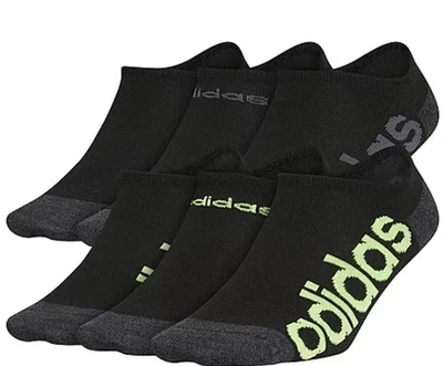 6 Pairs ADIDAS YOUTH SUPERLITE AERO NO SHOW BLACK SOCKS SHOE SZ 3Y-9 LARGE $24 - Image 1 of 3