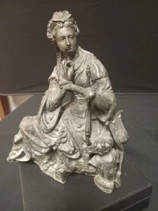 Antique Spelter Woman Sitting Figurine Metal Mantle Clock Topper - Picture 1 of 8