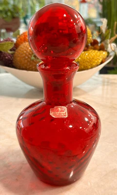 Vtg Viking Ruby Red Viking Bubble Top Decanter 8" w/Original Sticker - Image 1 of 4