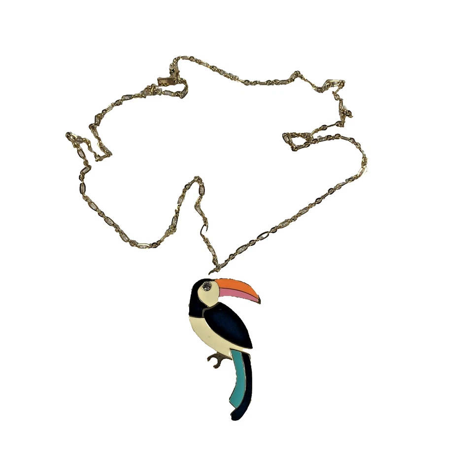 Lindo collar colgante Kate Spade New York tucán tono dorado esmalte pájaro joyería Foto 1 de 4