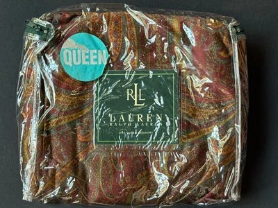 RARO! NUEVO Ralph LAUREN *Gran FALDA CAMA REINA BARRINGTON Borgoña PAISLEY ¡NUEVA CON ETIQUETAS! Foto 1 de 4