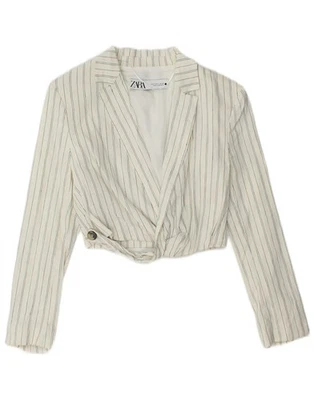 ZARA Womens Bolero Jacket UK 8 Small White Striped Linen DF07 - Image 1 of 3