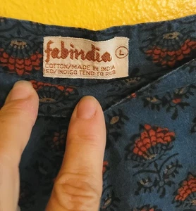 Vintage FABINDIA Skirt Hand Block Print Cotton A-line Maxi Blue Red Medium EUC - Picture 1 of 7