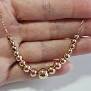 Rose Gold Over Sterling Graduated Bead Chain Necklace 18" - Picture 1 of 12