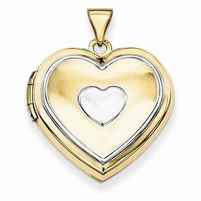 14K GOLD TWO-TONE HEART LOCKET WITH KEY CHARM INSIDE  PENDANT - 1 INCH LENGTH - Image 1 of 4