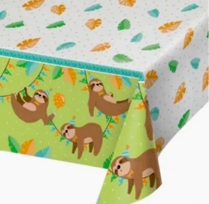 Sloth Party Plastic Banquet Tablecloth 54" x 102" Sloth Birthday Tableware - Picture 1 of 2