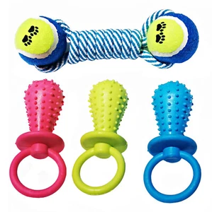 4 Pack Rubber Pacifier Pet Toys Dog Puppy Chew Toy Bell Sound Double Tennis Ball - Picture 1 of 6