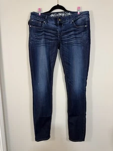 Pantalones de mezclilla para mujer Express Zelda calce ajustado tiro ultra bajo lavado oscuro talla 8 R - Imagen 1 de 9