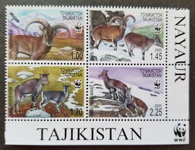 *ENVÍO GRATUITO Tayikistán WWF Bharal 2005 fauna de vida silvestre en peligro de extinción de cabra (sello) MNH Foto 1 de 4