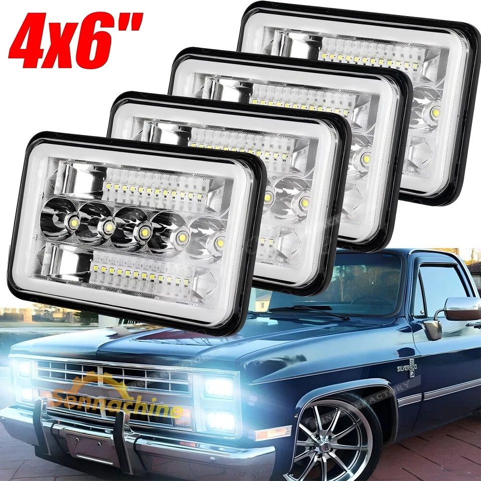 4set 4x6" LED Headlights DRL Hi/Lo Beam DRL For Chevy C10 Pickup truck 1980-1986 Foto 1 de 4