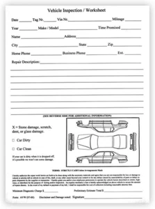 Vehicle Inspection Worksheet (Car Dealer Service Body Shop Form) (1 Pad of 100) - Picture 1 of 12