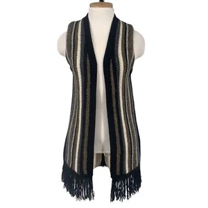 Vintage Woolrich Wool Vest Fringe Southwestern Cowgirl XS Black Stripe - Picture 1 of 10
