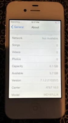 Apple iPhone 4 White  (ATT) A1332 8GB  (GSM+CDMA) Very Good Used IOS 7.1.2! - Image 1 of 2