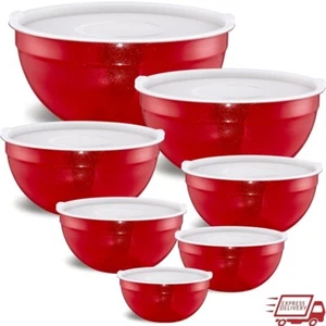 Stainless Steel Mixing Bowls Set W/ Airtight Lids 7 Pieces Nesting Kitchen Prep - Picture 1 of 10