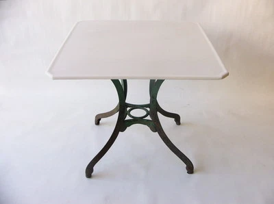 1900-1950 American Green Painted Cast Iron Table w/ White Vitrolite Glass Top - Image 1 of 4
