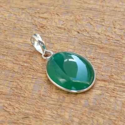 Brillante Verde Onice Gemma 925 Argento Sterling Fatto a Mano Ciondolo S-40 - Immagine 1 di 4