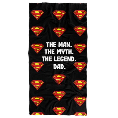 Superman Dad. The Man. The Myth. The Legend. Licensed Beach Towel 30"x60" - Image 1 of 4