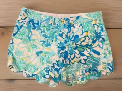 Pantalones Cortos Lilly Pulitzer Mujer Buttercup Talla 6 Blanco Amarillo Azul Dobladillo Vieira Foto 1 de 3